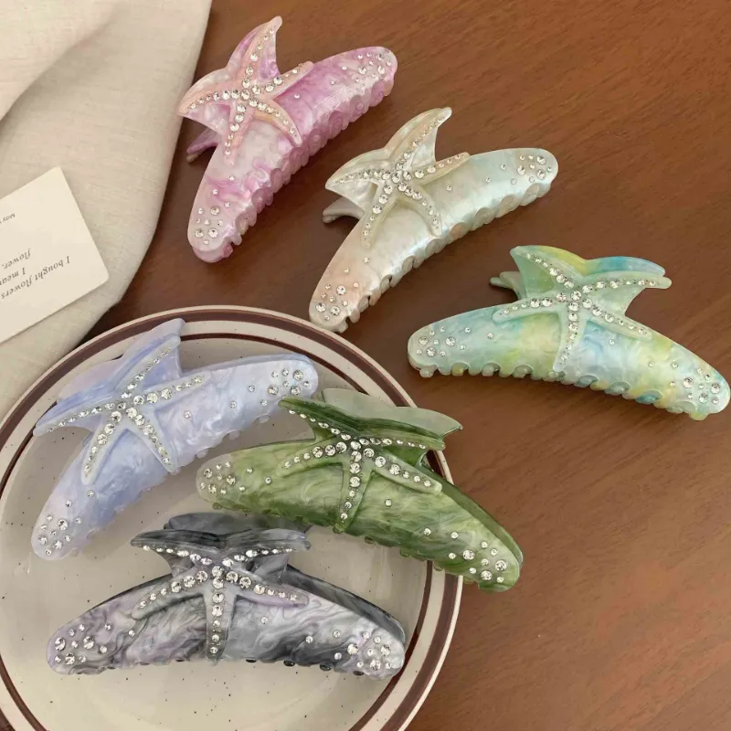 Factory Wholesale Fashion Acetate Star Hair Claw 11.5 CM Summer Starfish Hair Clip for Women Girls Thick Hair